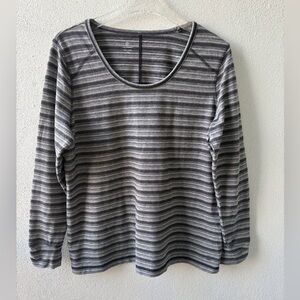 Talbots T by Talbots 1X Long Sleeve Gray Stripe Tee Casual Scoop Neck Athleisure